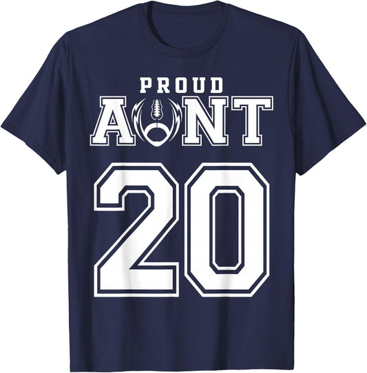 Custom Proud Football Aunt Number 20 Personalized T-Shirt - T-Shirt | Navy