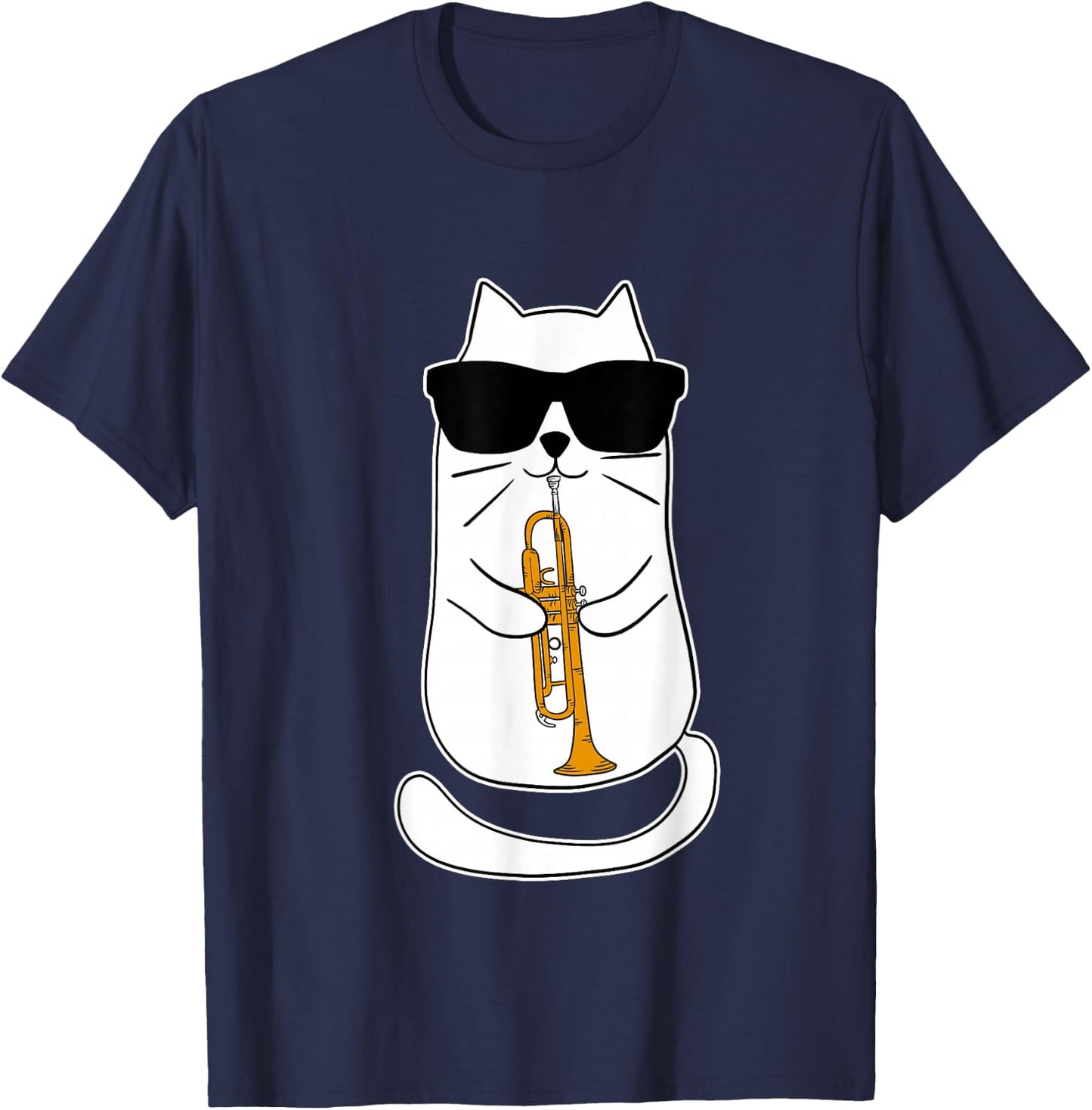 Trumpet Cat Funny Trumpet Player T-Shirt - T-Shirt | Navy