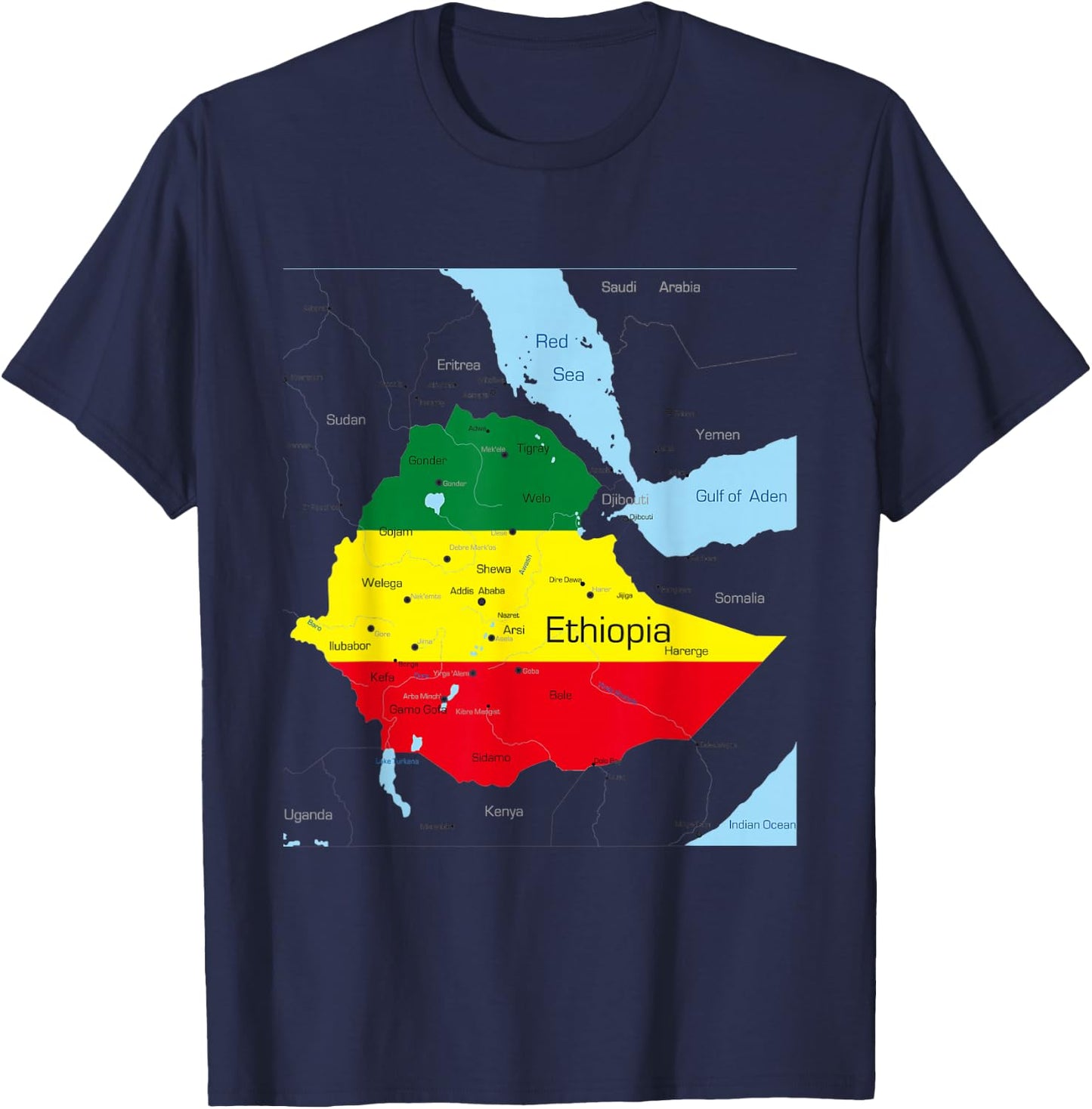 Ethiopia Map. Ethiopian Habesha Flag, Location and Pride T-Shirt - T-Shirt | Navy