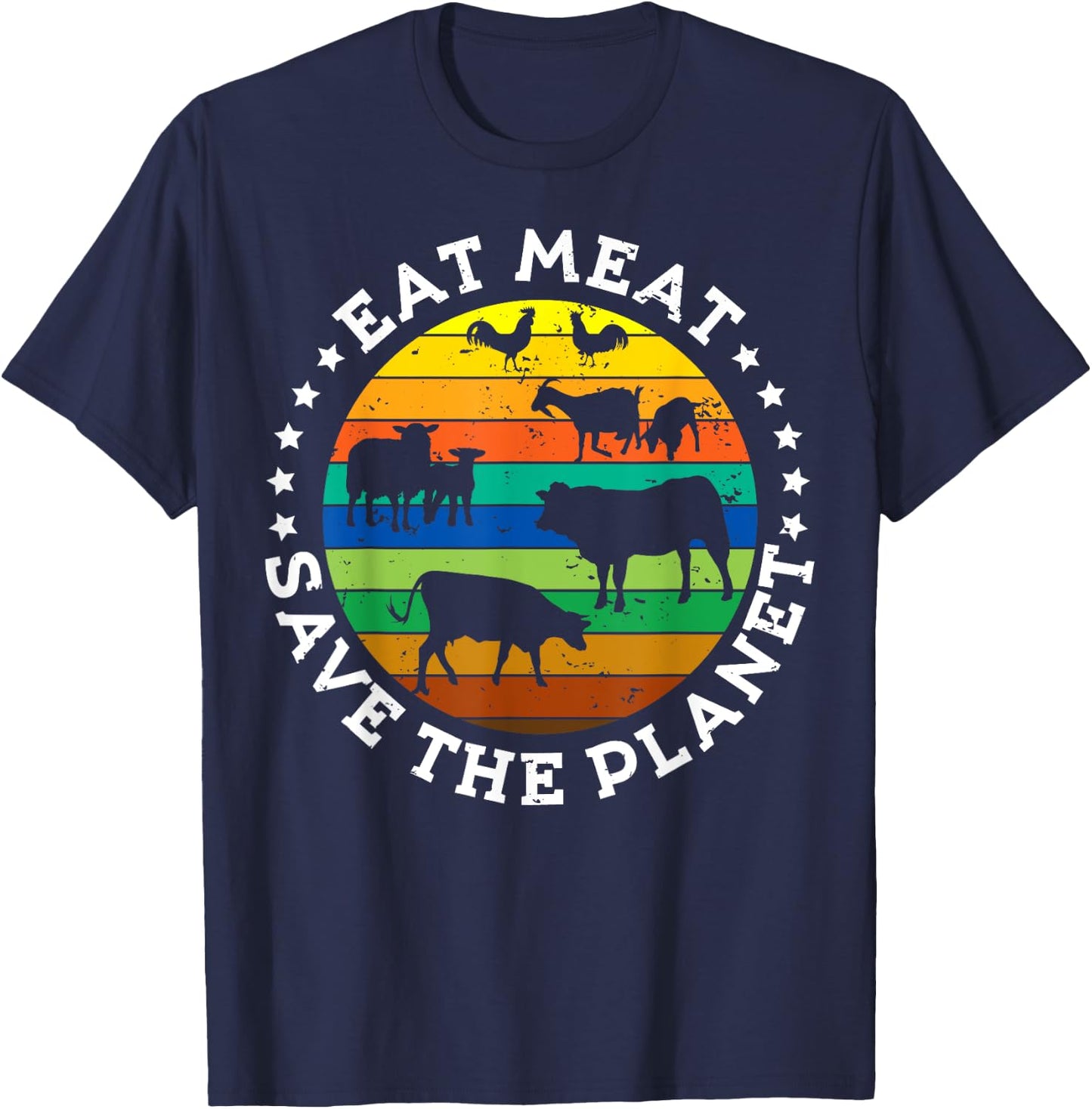 EAT MEAT SAVE THE PLANET Vintage Retro Original Design T-Shirt - T-Shirt | Navy