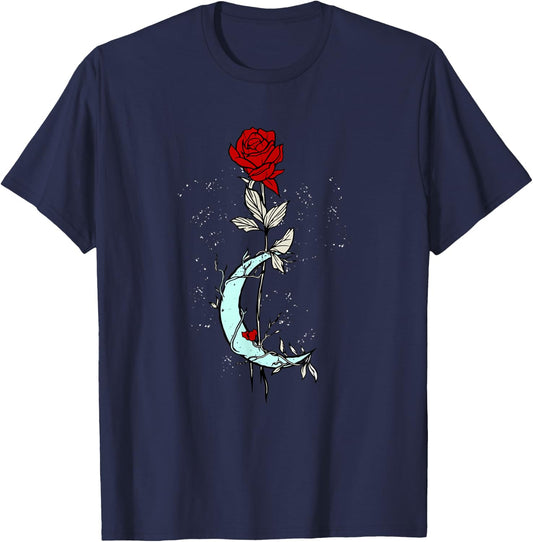 Rose Flower Moon Magical Gothic Goth T-Shirt - T-Shirt | Navy