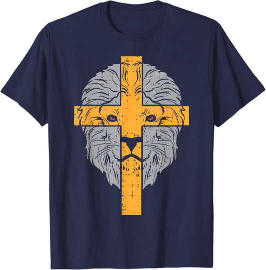 Lion Cross God Jesus Religious Christian Men Women Kids T-Shirt - T-Shirt | Navy