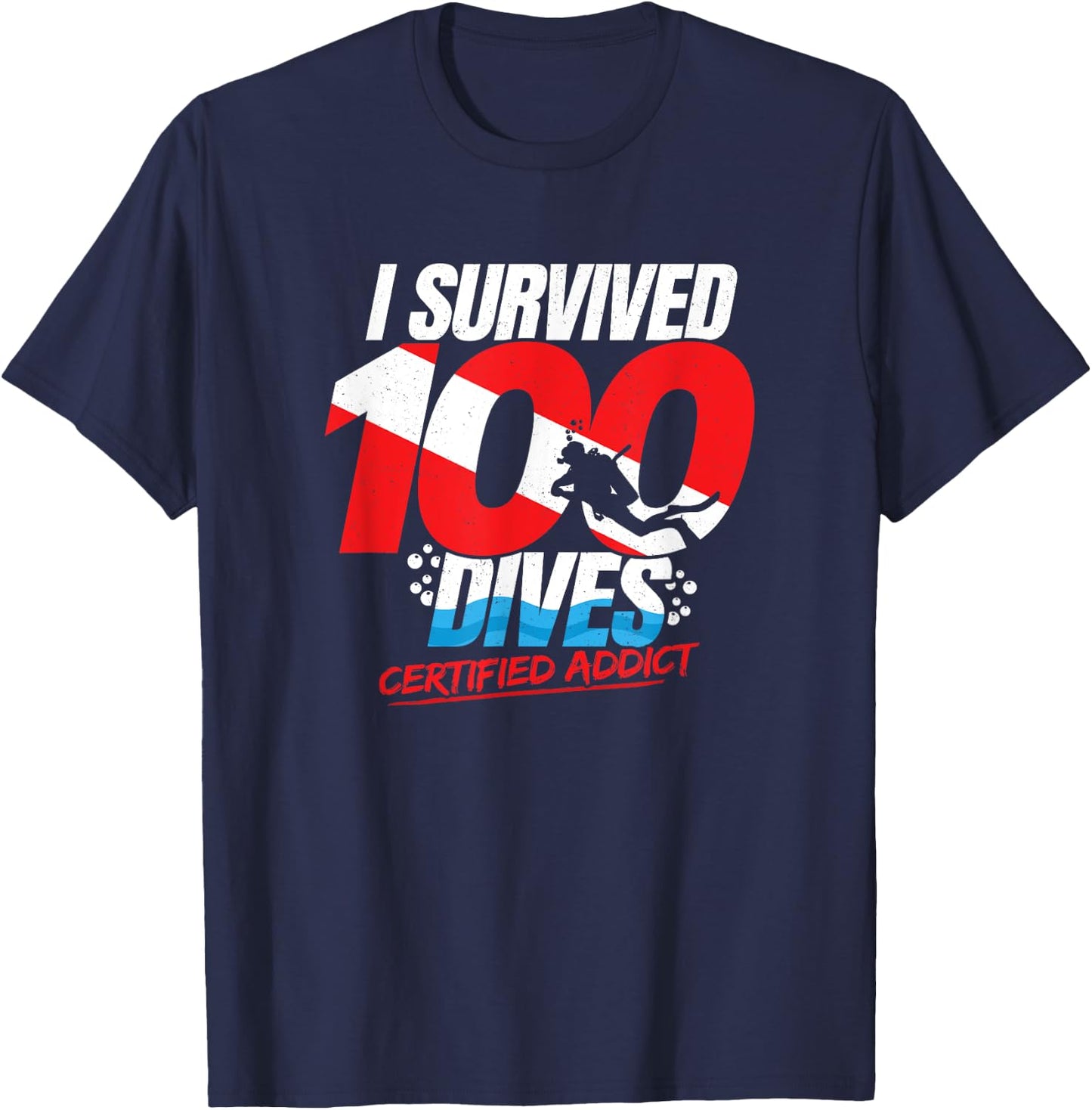 100th Dive Gift - Diver Down Flag - Funny Scuba Diving T-Shirt - T-Shirt | Navy