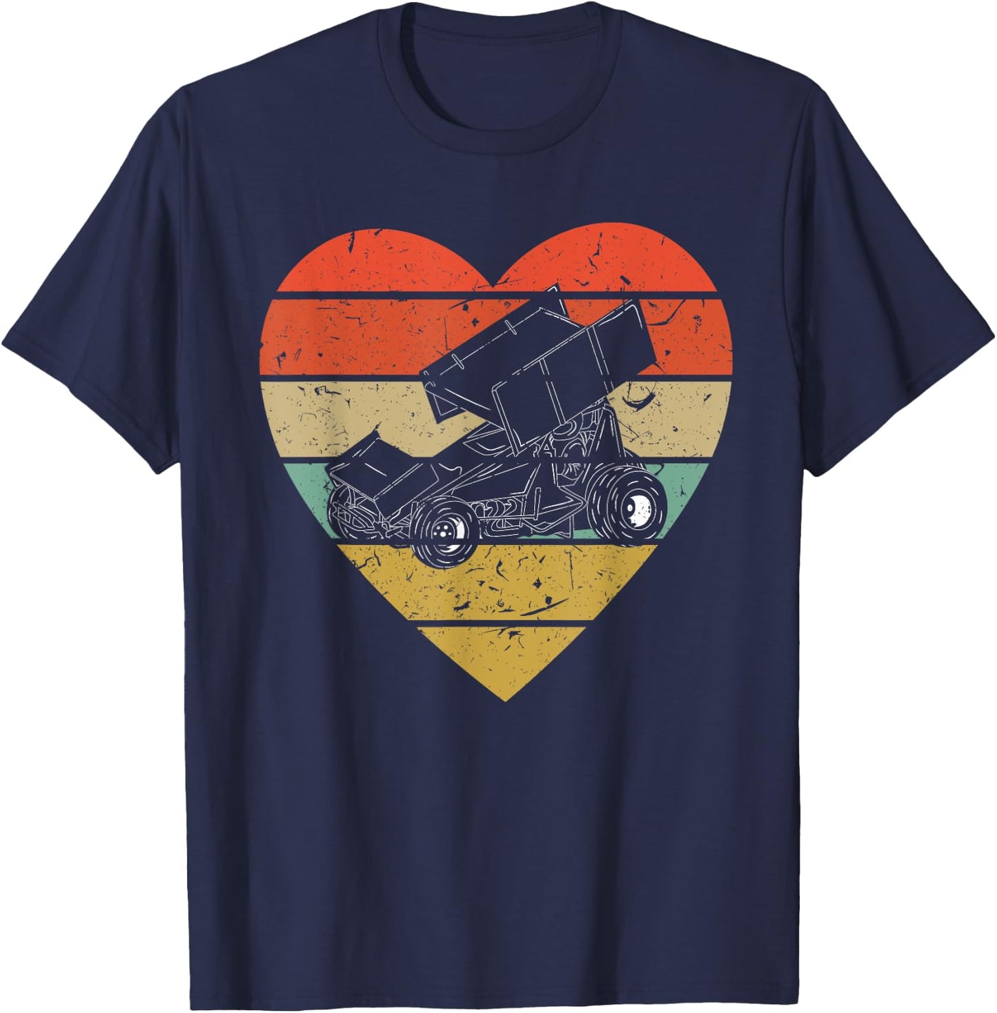 Sprint Car Racing Vintage Design Retro Racer Heart Sport Fan T-Shirt - T-Shirt | Navy