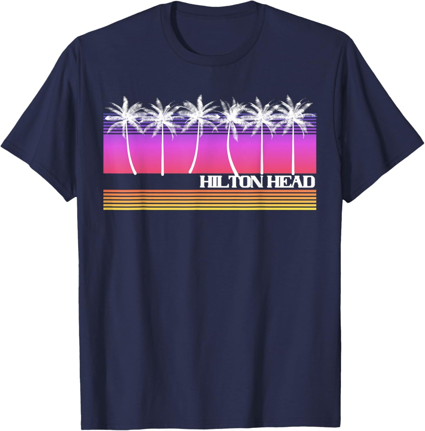 Hilton Head South Carolina Island Retro Vintage Beach Sunset T-Shirt - T-Shirt | Navy