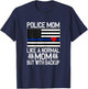 Police Mom Proud Officer Mom Blue Line American Flag T-Shirt - T-Shirt | Navy