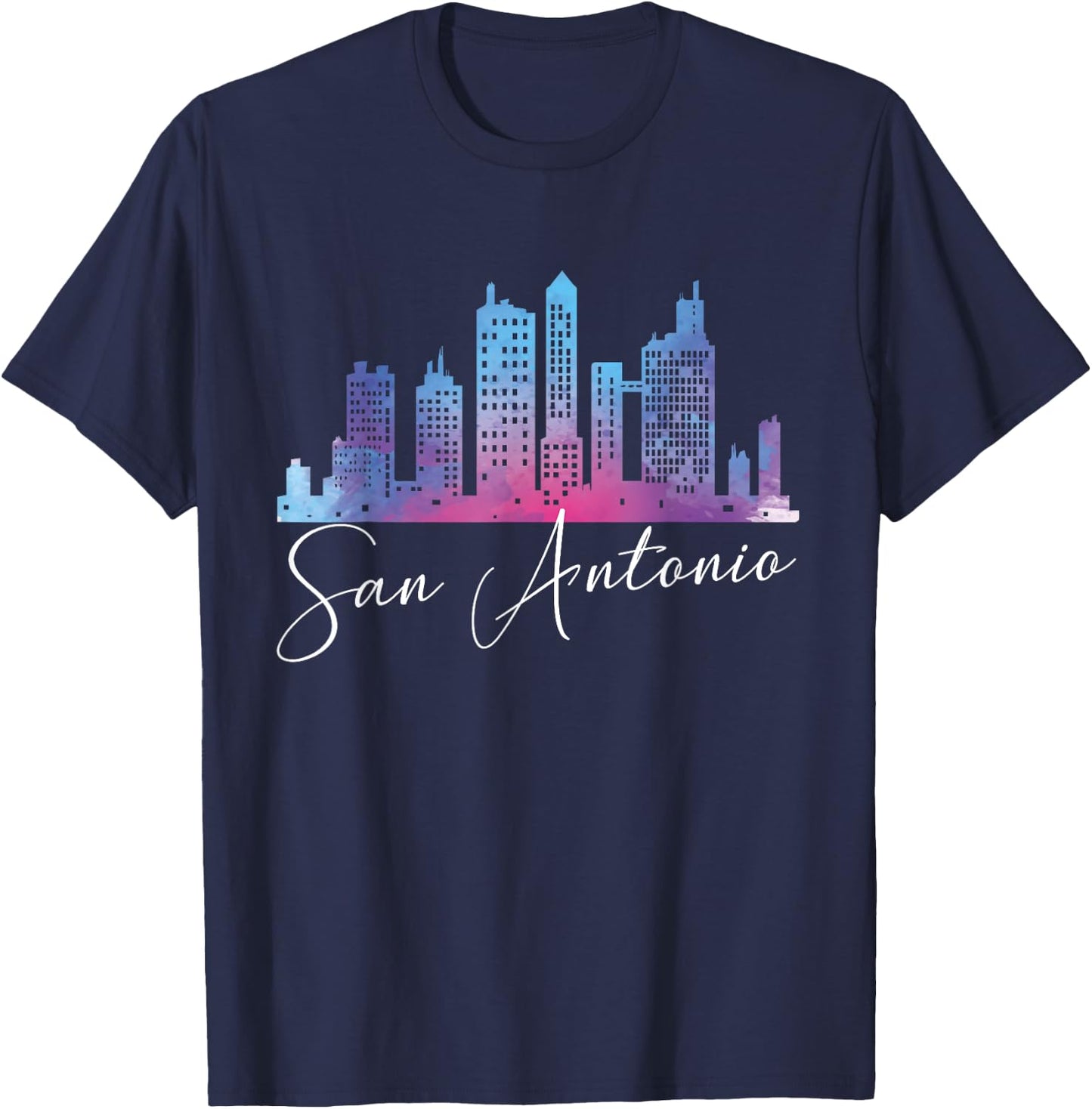 San Antonio Watercolor Skyline Texas State T-Shirt - T-Shirt | Navy