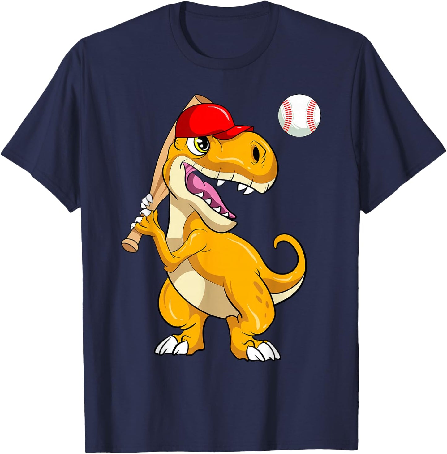 Baseball Dinosaur Kawaii T Rex Batting Baseball Player T-Shirt - T-Shirt | Navy