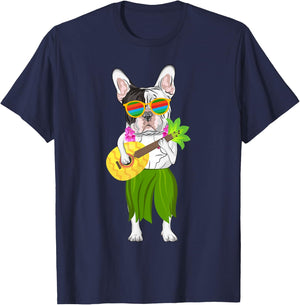 Hawaiian French Bulldog & Pineapple Ukulele Summer Vacation T-Shirt - T-Shirt | Navy