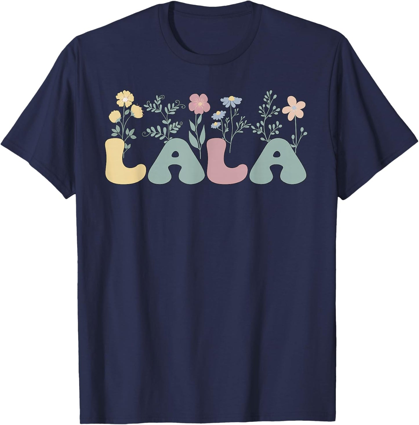 Groovy Lala Grandmother Flowers Lala Grandma T-Shirt - T-Shirt | Navy