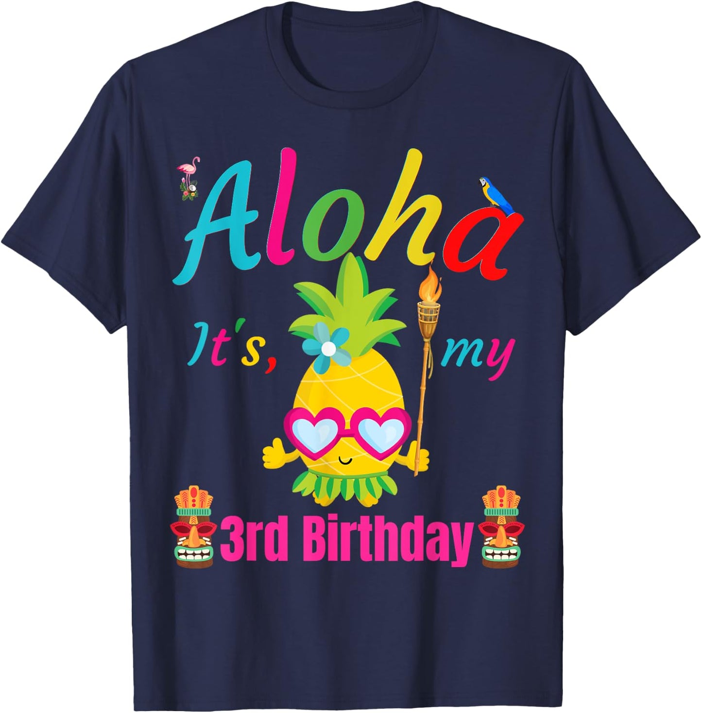 Aloha It's My 3rd Birthday Hawaii 3 Years Girls Luau Candles T-Shirt - T-Shirt | Navy