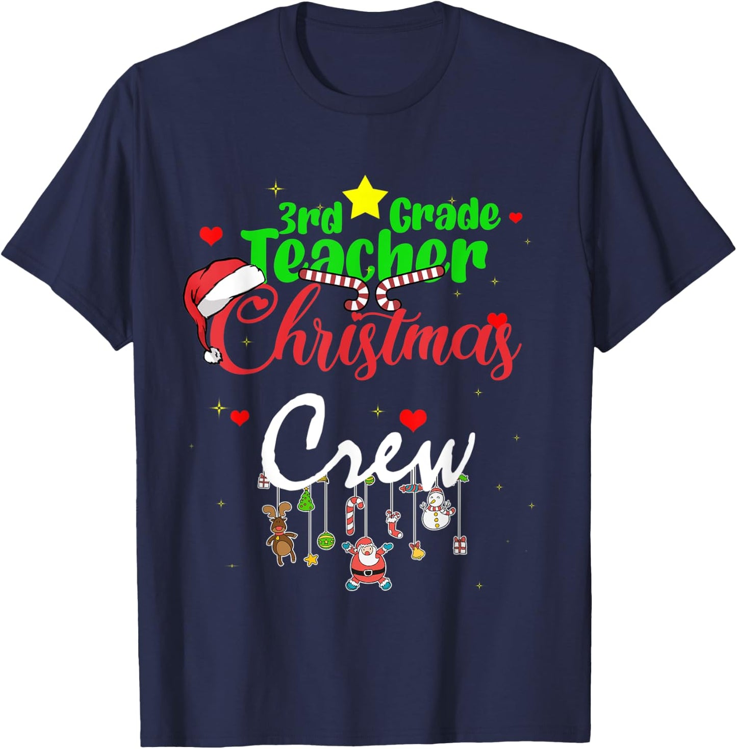 3rd Grade Teacher Christmas Crew Funny Xmas 2021 men Women T-Shirt - T-Shirt | Navy