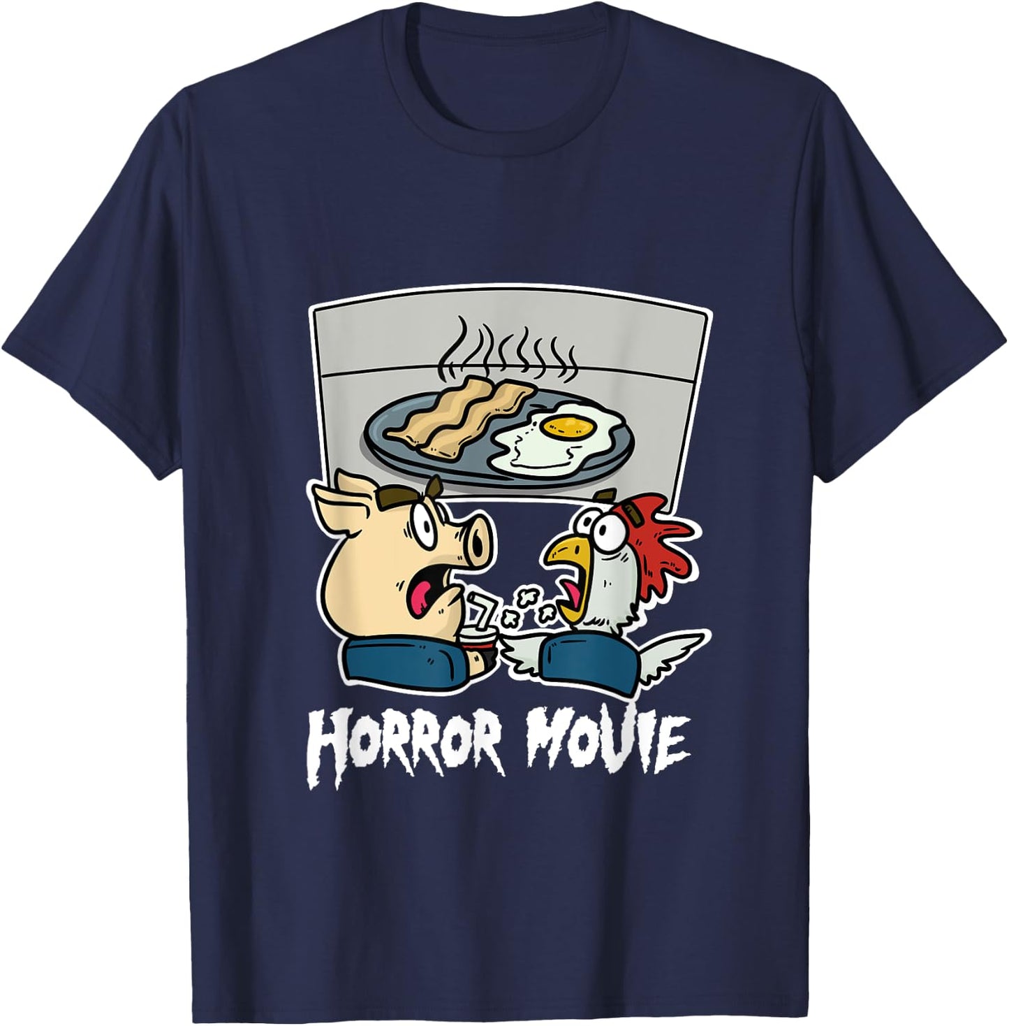 Pig Chicken Horror Film Cinema Horror Film Night Farmers T-Shirt - T-Shirt | Navy