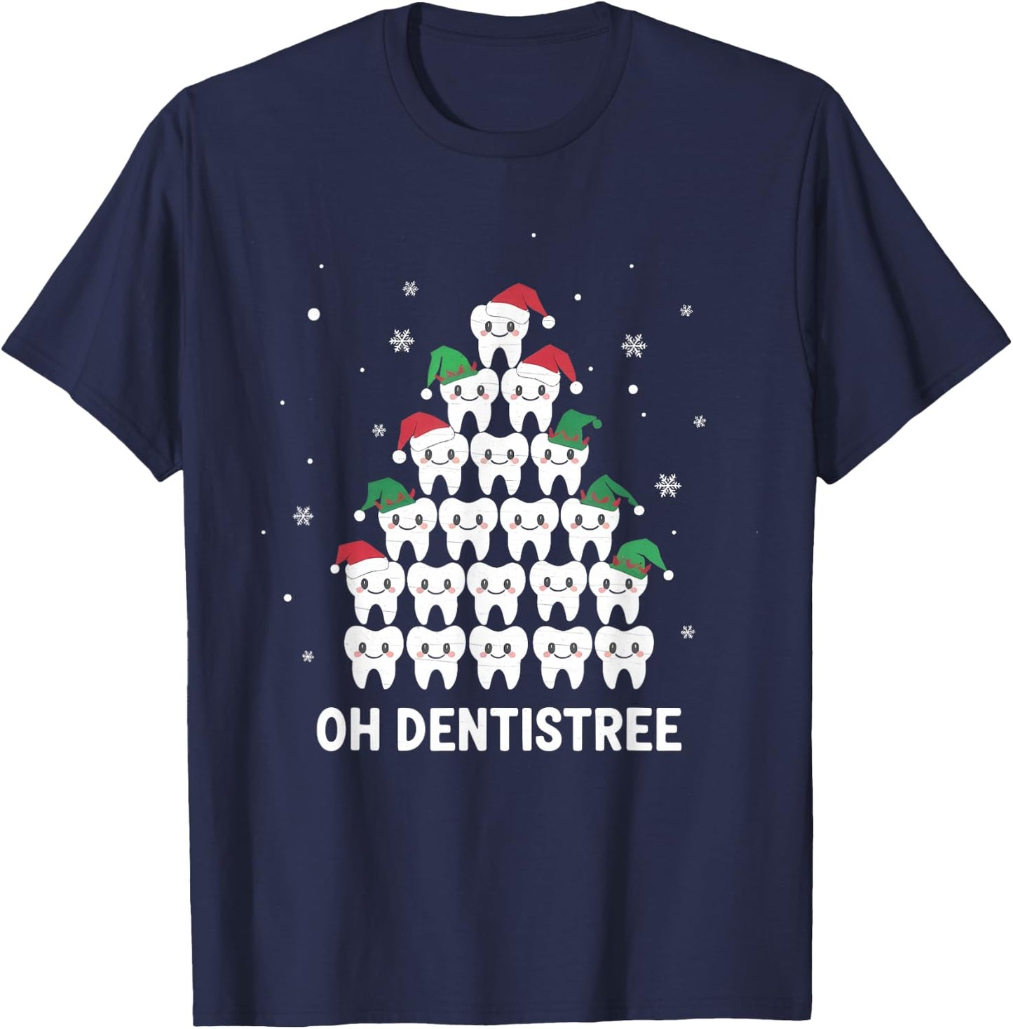 Dentist Tree Funny Dental Christmas Teeth Cute Xmas Dentist T-Shirt - T-Shirt | Navy