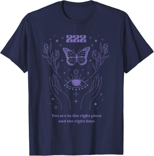 222 Angel Number Shirt Angel Aesthetic Angel Core Butterfly T-Shirt - T-Shirt | Navy