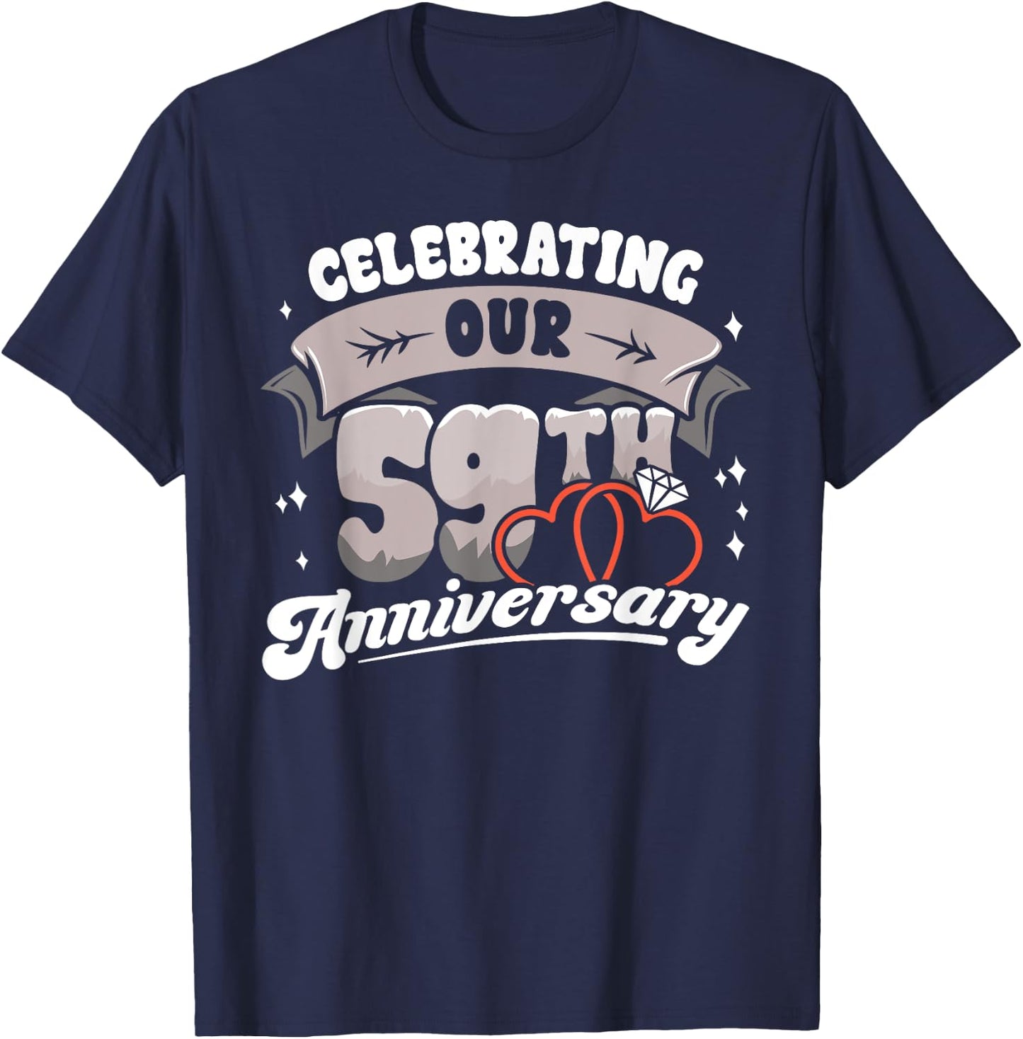 59th Wedding Anniversary Celebrating 59 Years Matching Gift T-Shirt - T-Shirt | Navy