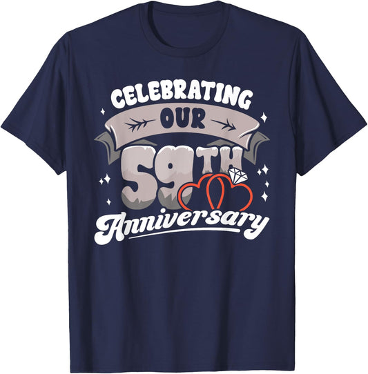 59th Wedding Anniversary Celebrating 59 Years Matching Gift T-Shirt - T-Shirt | Navy