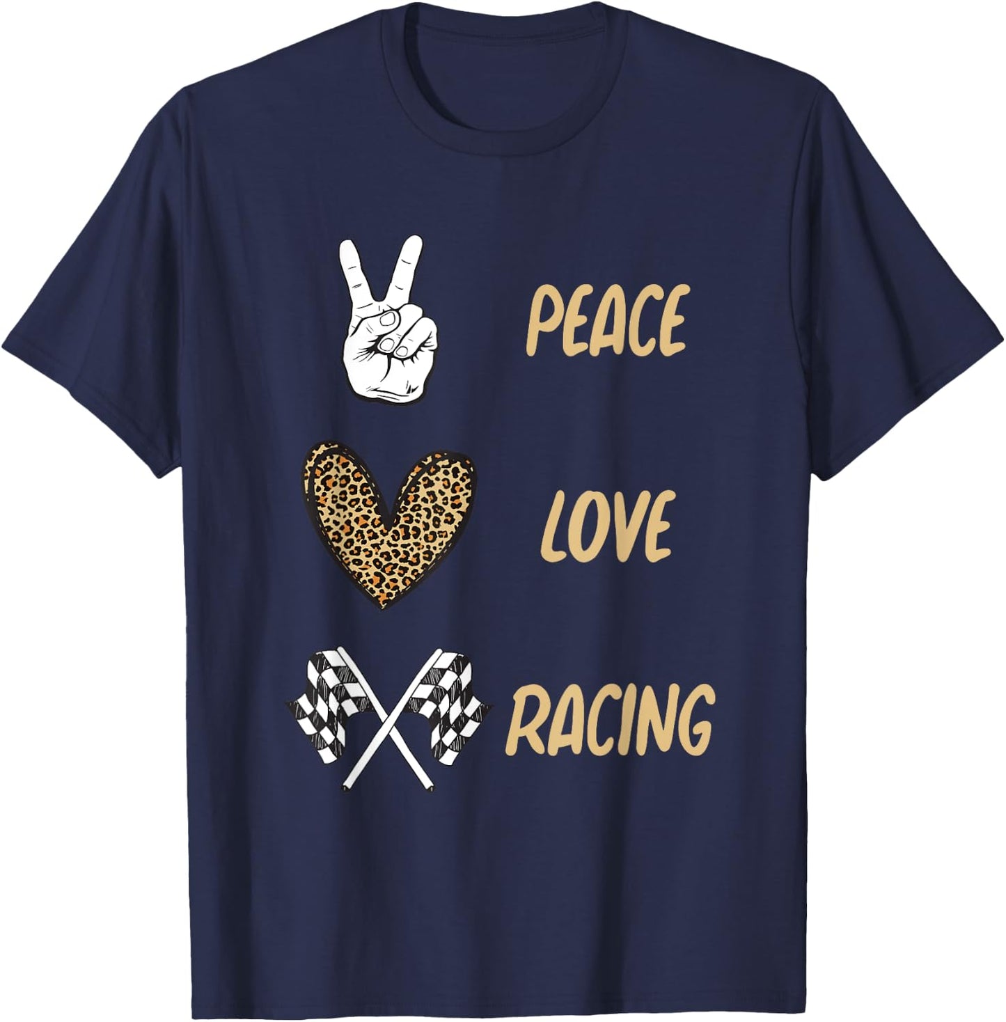 Women's Racing Design Kids Girls Peace Love Racing Race Flag T-Shirt - T-Shirt | Navy