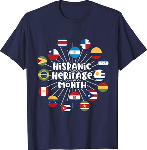 Hispanic Heritage Month Shirt All Countries Flag Inspiration T-Shirt - T-Shirt | Navy