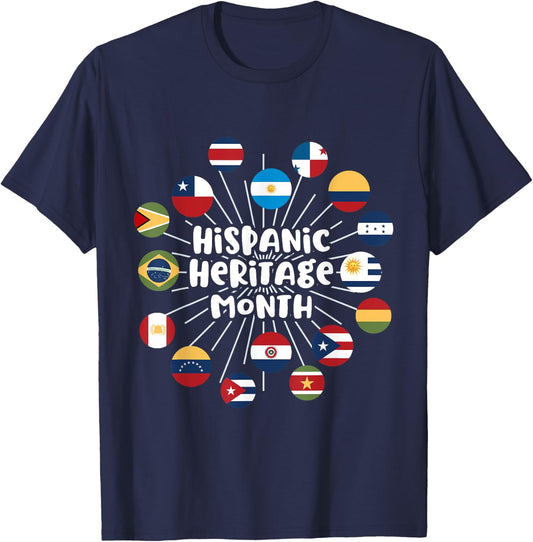 Hispanic Heritage Month Shirt All Countries Flag Inspiration T-Shirt - T-Shirt | Navy
