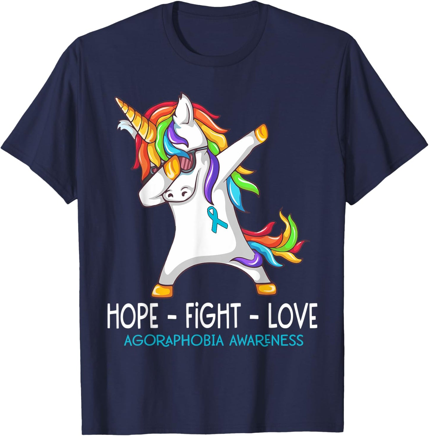 Unicorn Dabbing Hope Fight Love Agoraphobia Awareness T-Shirt - T-Shirt | Navy