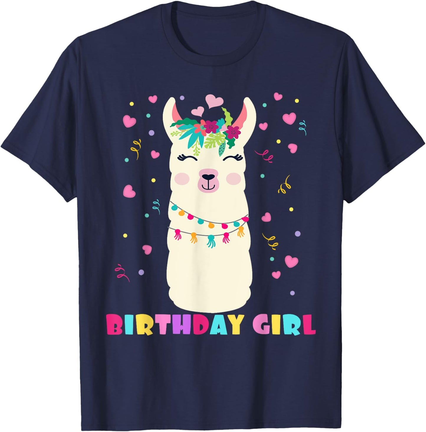 Birthday Girl Cute Llama Alpaca Kids Llamazing T-Shirt - T-Shirt | Navy