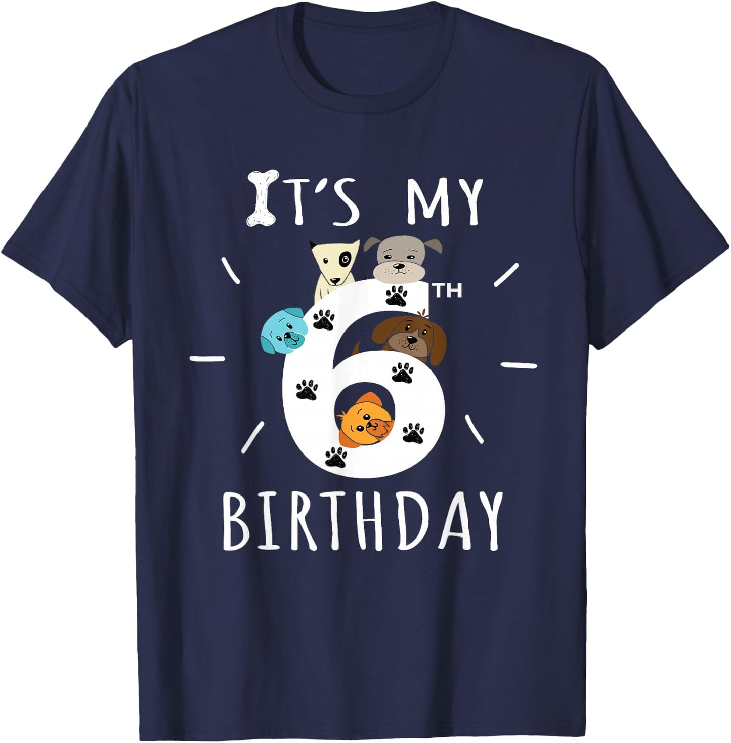 It's My 6th Birthday Dog Lover Theme 6 Years Old Puppy T-Shirt - T-Shirt | Navy