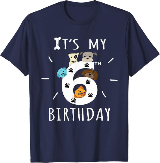 It's My 6th Birthday Dog Lover Theme 6 Years Old Puppy T-Shirt - T-Shirt | Navy