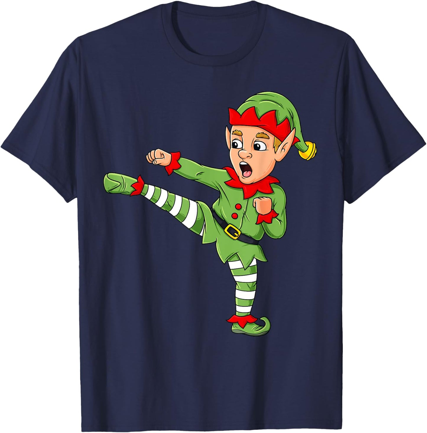 Christmas Elf Karate Funny Boys Girl Kids Family Pajama Xmas T-Shirt - T-Shirt | Navy