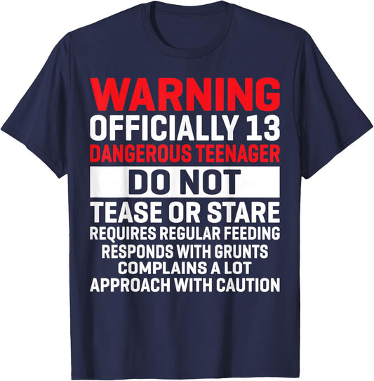 Warning Officially 13 Dangerous Teenagers 13th Birthday T-Shirt - T-Shirt | Navy