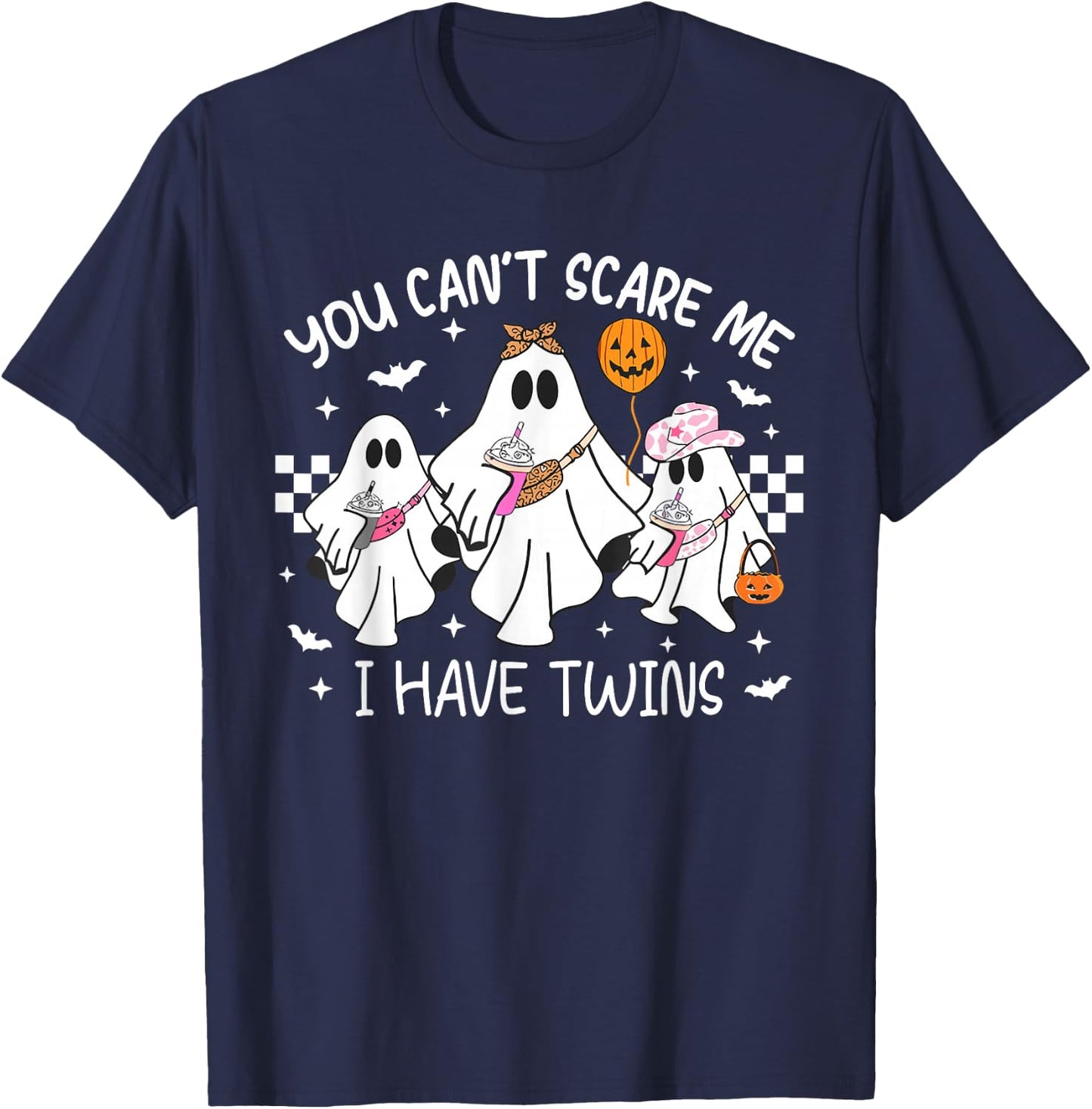 You Can't Scare Me I Have Twins Funny Halloween Ghost T-Shirt - T-Shirt | Navy