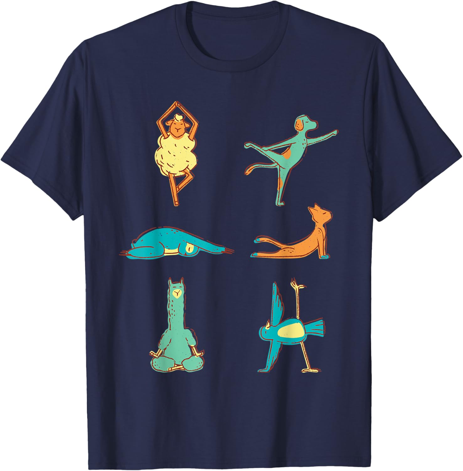 Various animals doing yoga. T-Shirt - T-Shirt | Navy