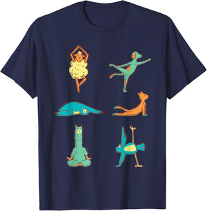Various animals doing yoga. T-Shirt - T-Shirt | Navy