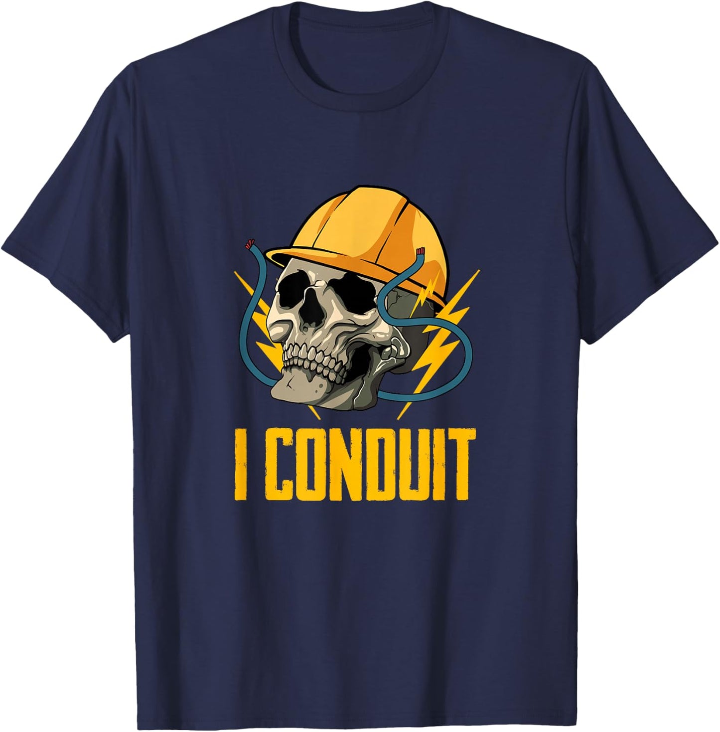 Electrician Electricity Electrical Engineer Skull I Conduit T-Shirt - T-Shirt | Navy