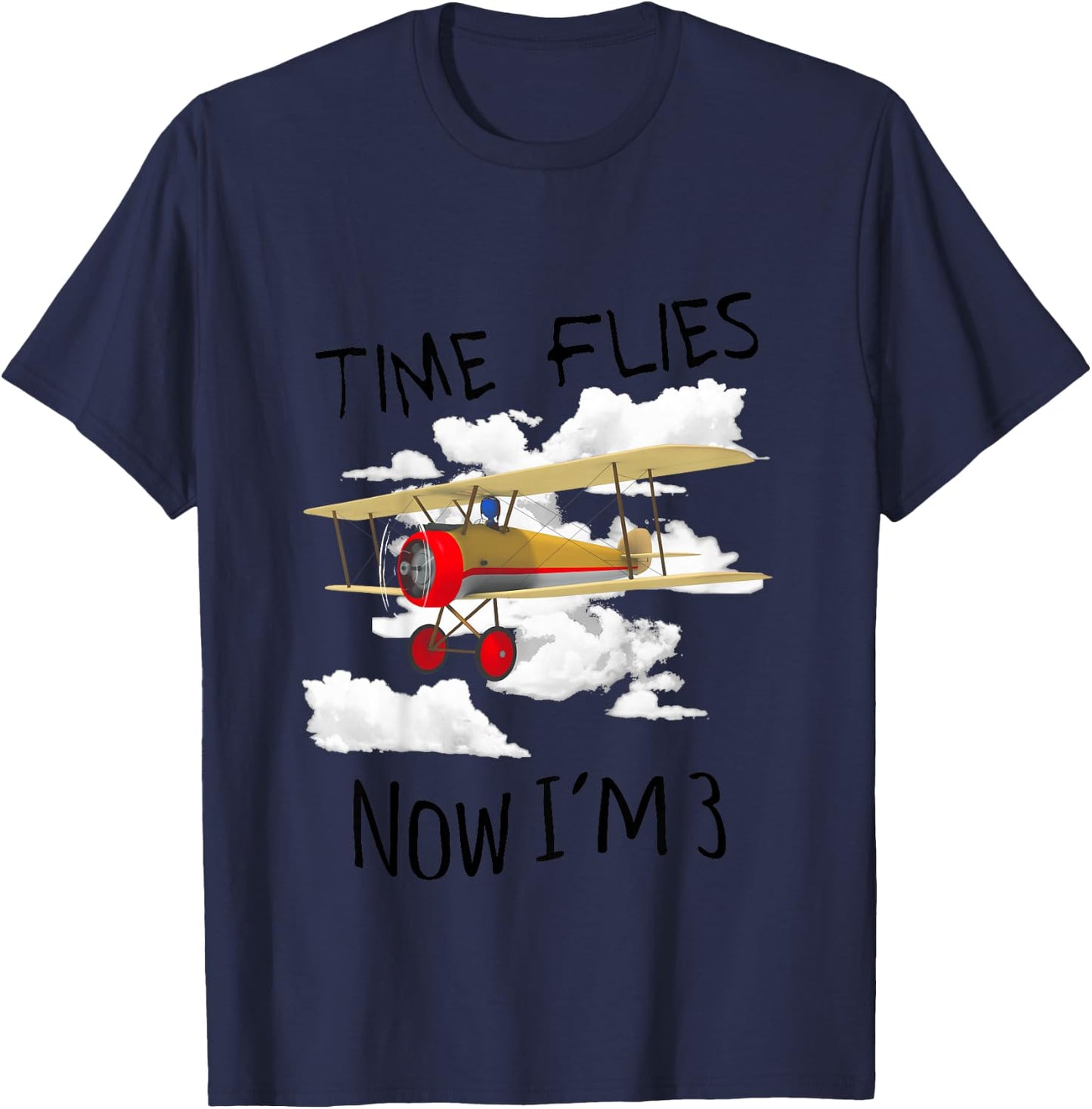 Time Flies Now I'm 3 Airplane T-Shirt - T-Shirt | Navy