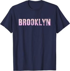 Vintage BROOKLYN Girls Name Grunge Pink Custom Birthday NYC T-Shirt - T-Shirt | Navy