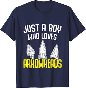 Just a Boy who Loves Arrowheads Projectile Points Arrowhead T-Shirt - T-Shirt | Navy