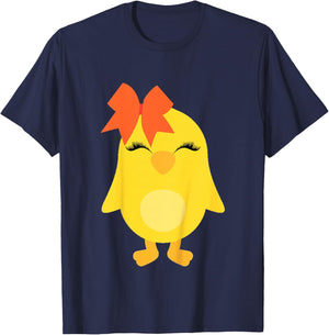 Chick with Bow for Girls Easter Toddler Baby Chicken T-Shirt - T-Shirt | Navy