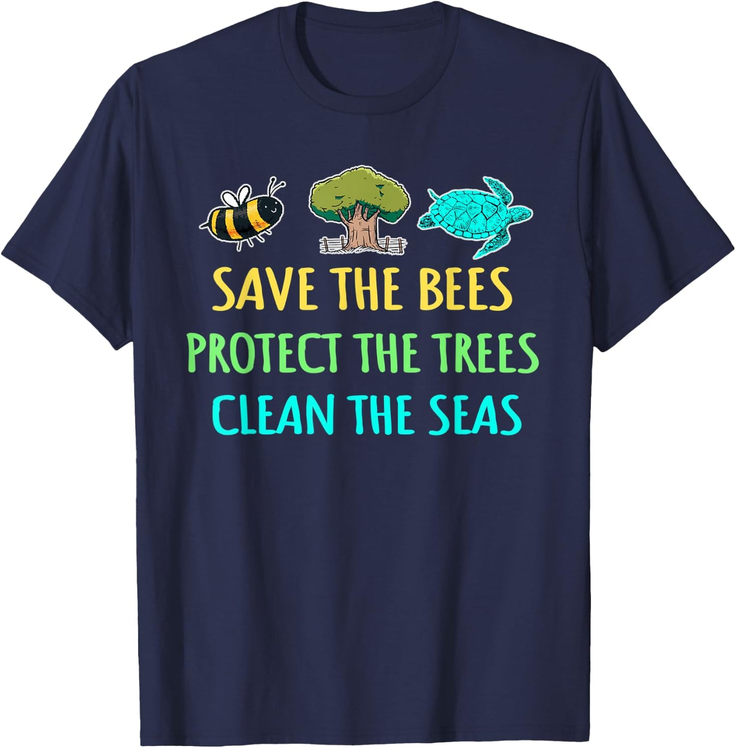 Recycling Environmentalist Bees Trees Earth Day Nature Lover T-Shirt - T-Shirt | Navy