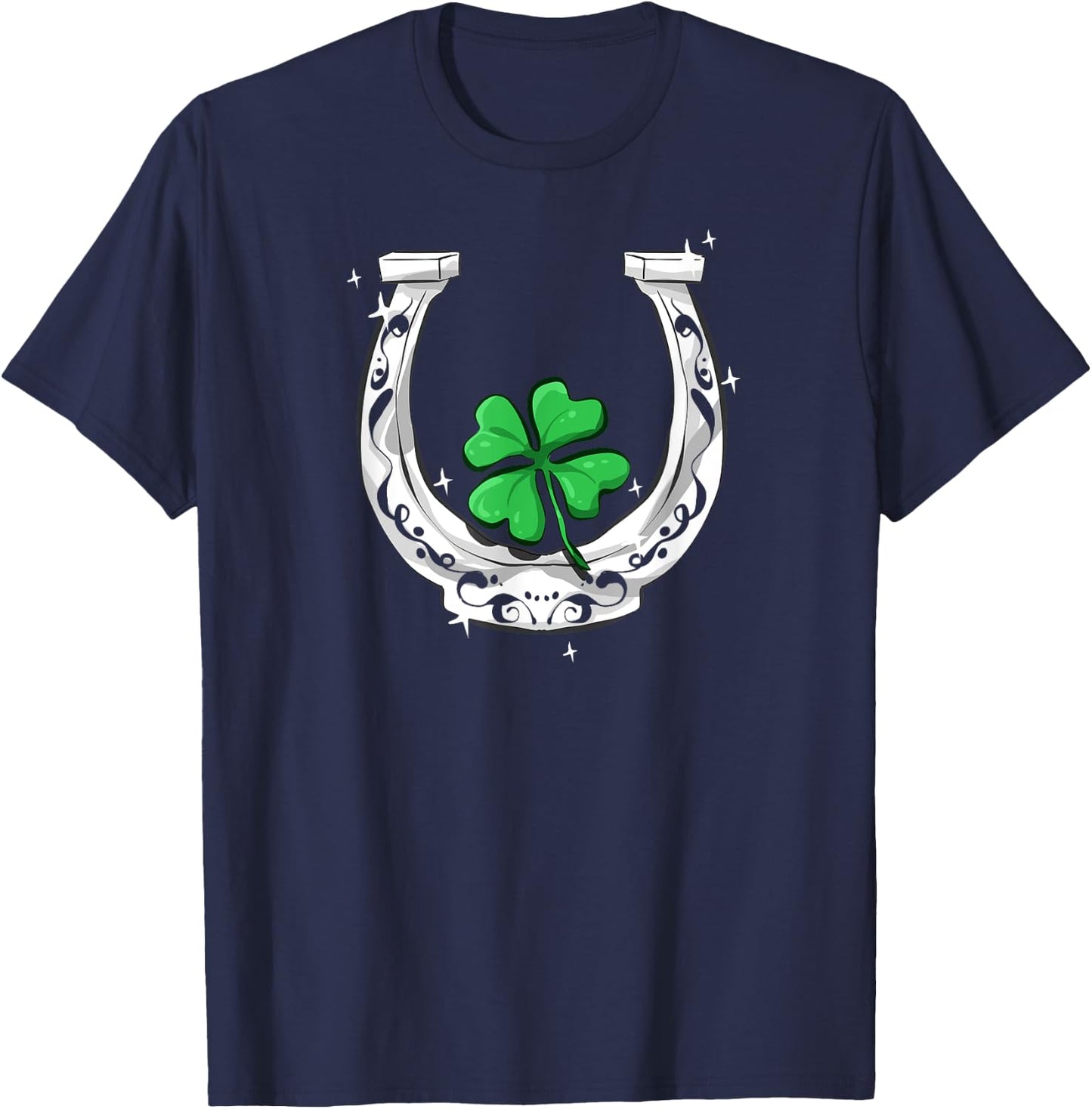 Horseshoe Lucky Four Leaf Clover Horse T-Shirt - T-Shirt | Navy