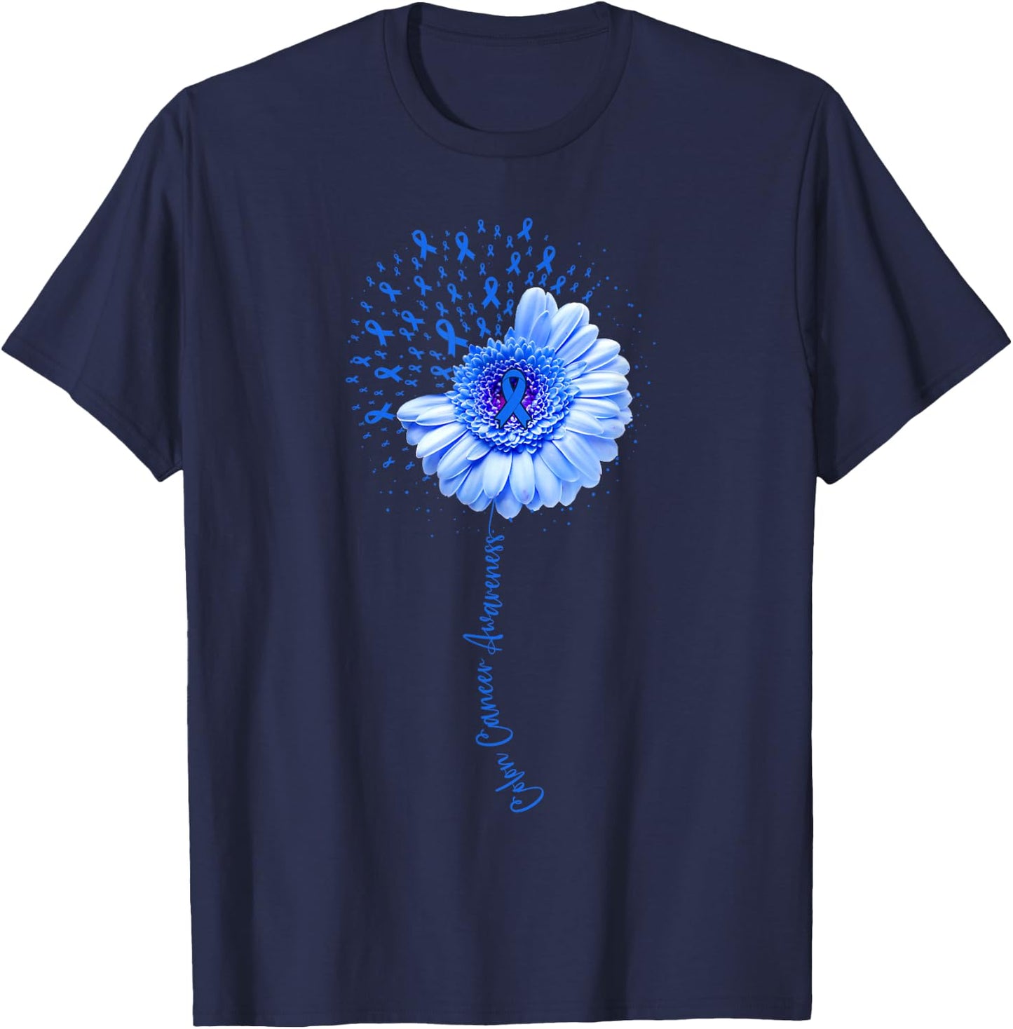 Colon Cancer Awareness Flower Survivor Fighter T-Shirt - T-Shirt | Navy