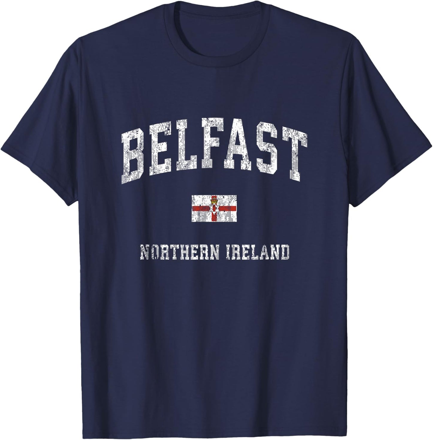 Belfast Northern Ireland Vintage Athletic Sports Design T-Shirt - T-Shirt | Navy