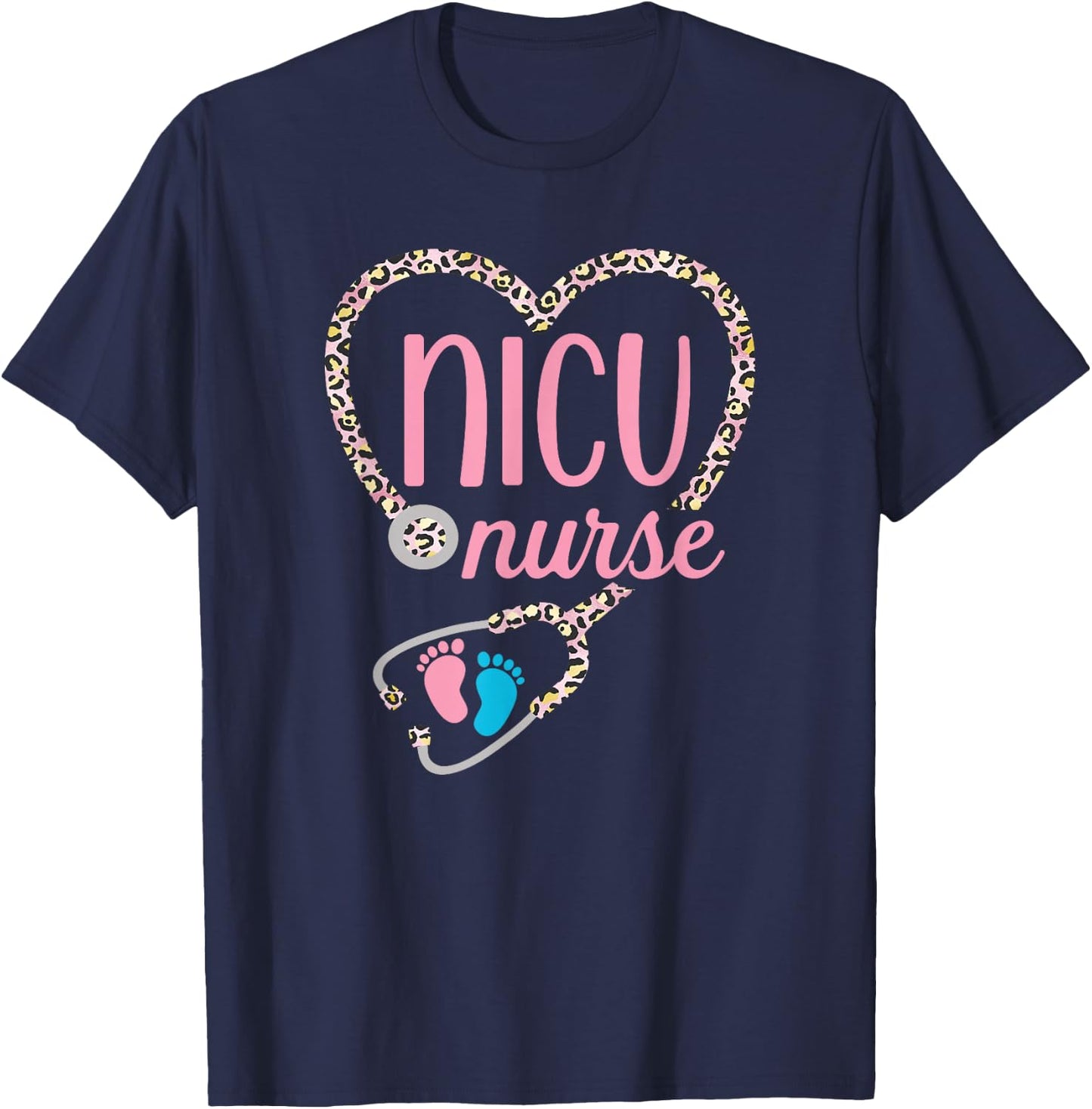 NICU Nurse Nursing Neonatal Leopard Pattern Design T-Shirt - T-Shirt | Navy