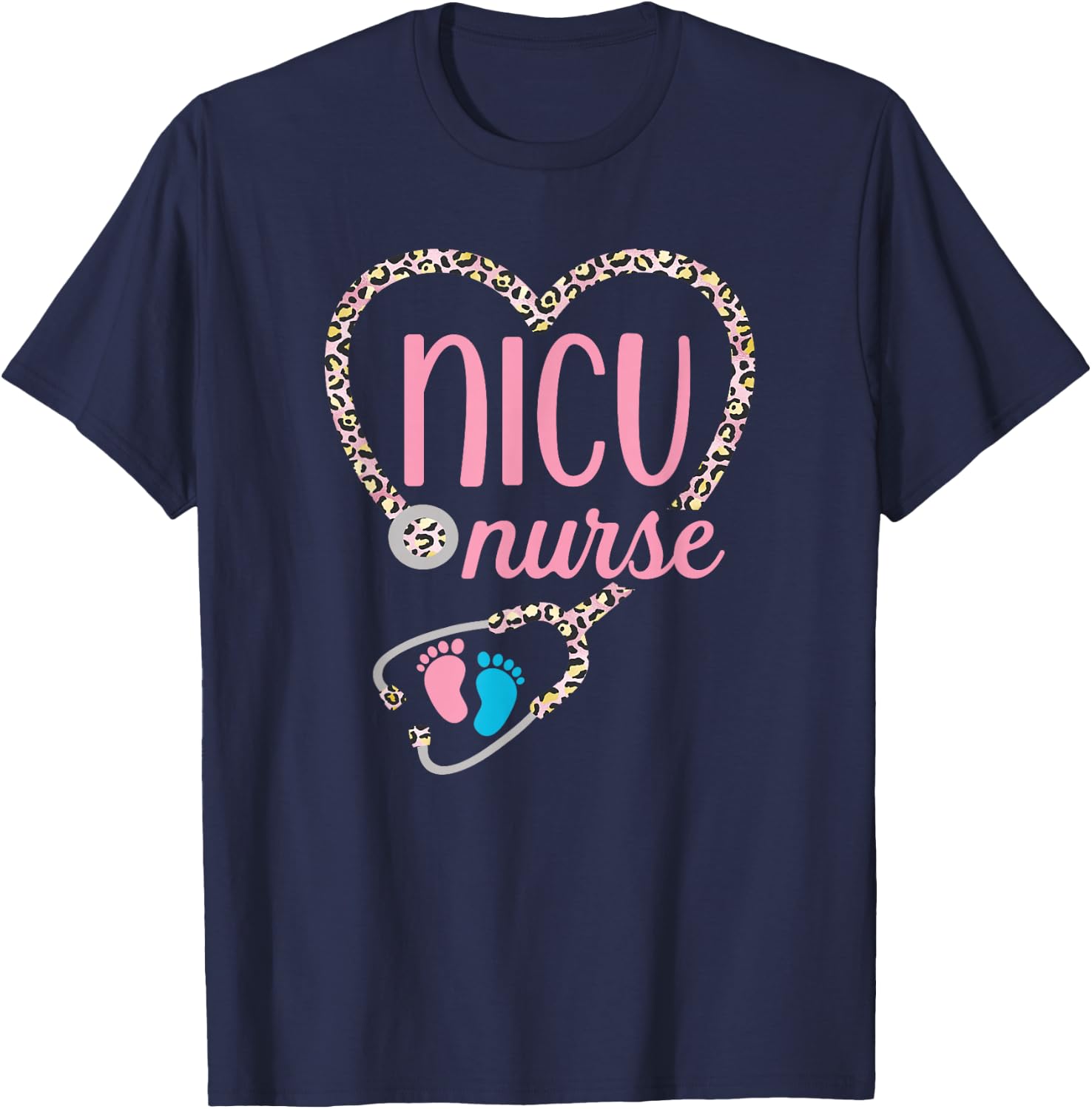 NICU Nurse Nursing Neonatal Leopard Pattern Design T-Shirt - T-Shirt | Navy