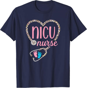 NICU Nurse Nursing Neonatal Leopard Pattern Design T-Shirt - T-Shirt | Navy