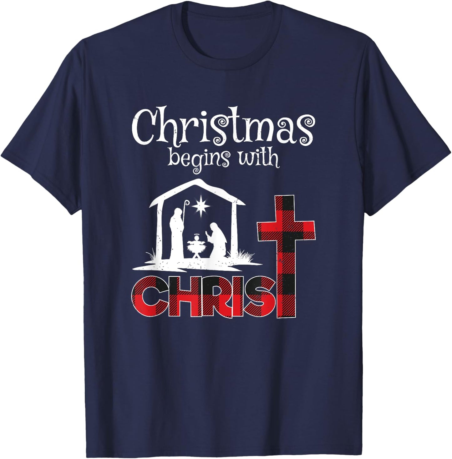 Christmas Begins With Christians Buffalo Plaid T-Shirt - T-Shirt | Navy