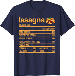 Funny Thanksgiving Nutrition Fact Shirt Lasagna Italian Food T-Shirt - T-Shirt | Navy