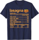 Funny Thanksgiving Nutrition Fact Shirt Lasagna Italian Food T-Shirt - T-Shirt | Navy
