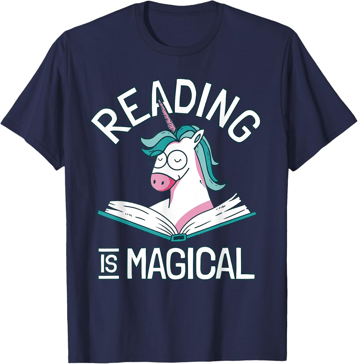 Unicorn Reading Is Magical - Booklover T-Shirt - T-Shirt | Navy