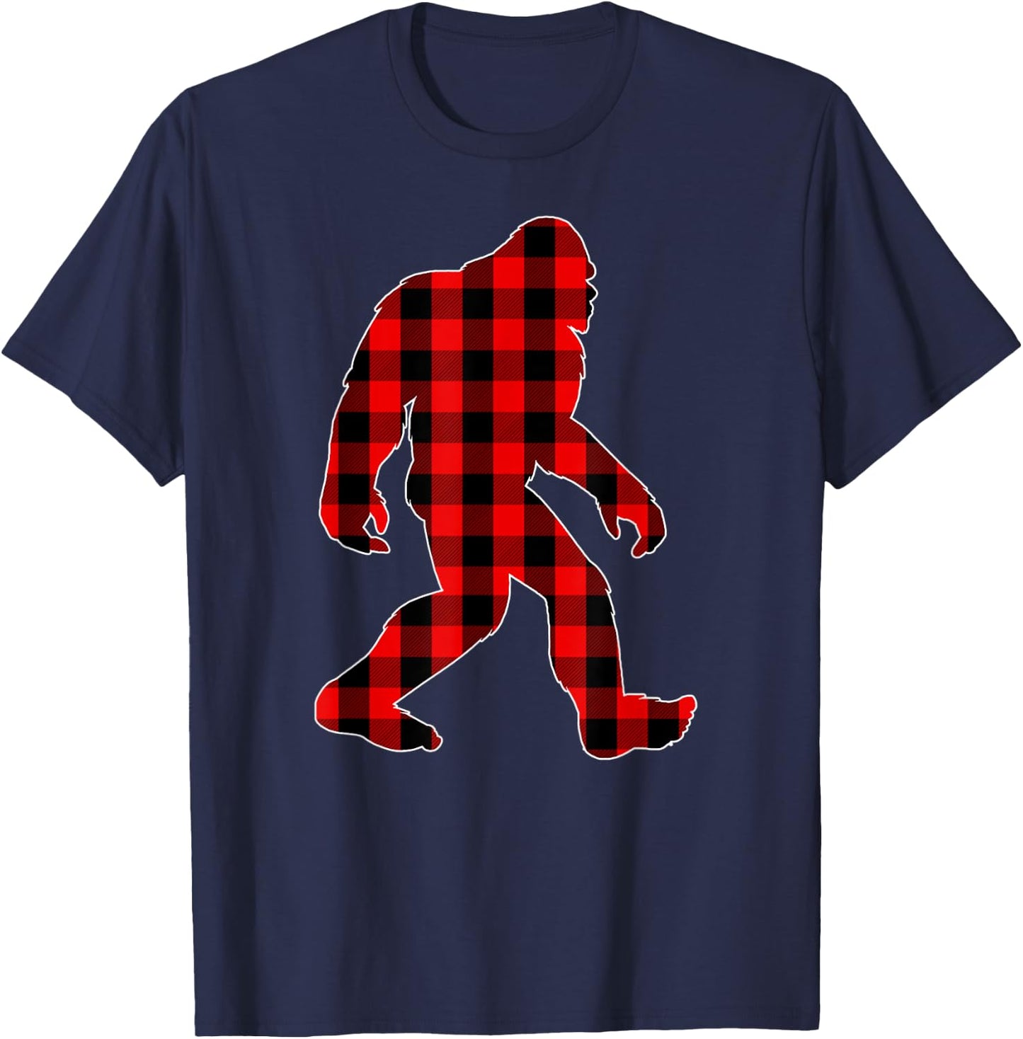 Bigfoot Buffalo Plaid Christmas Family Matching T-Shirt - T-Shirt | Navy